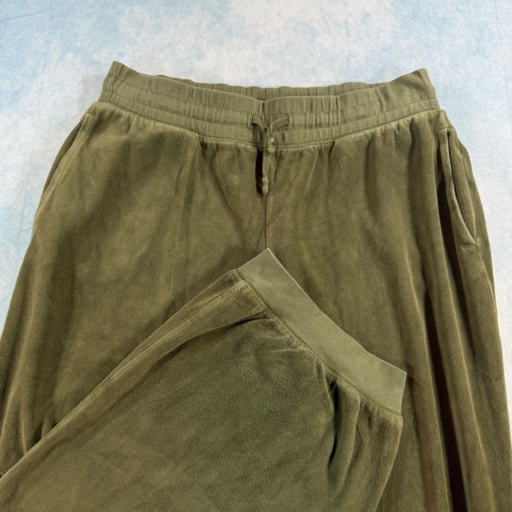 J.Crew Velour Jogger Pants Wide Leg Women M Olive Green Excellent Drawstring